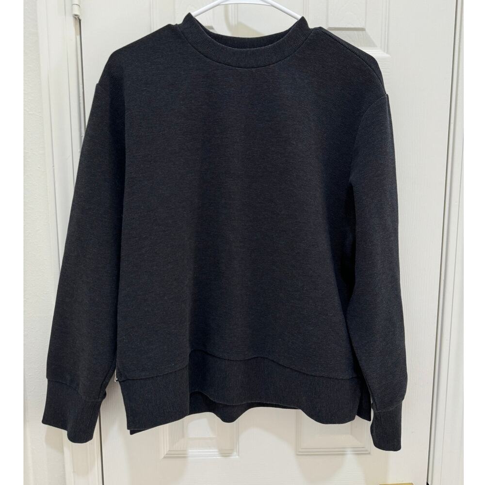 Calia Black Heather Elevate Ottoman Side Ribbed Zip Crew Neck Sweatshirt Medium - Picture 4 of 14